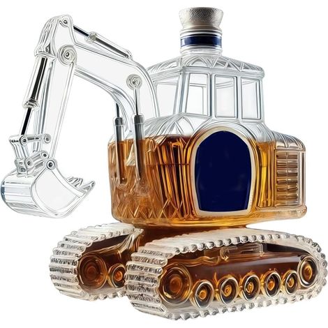 Carafe à whisky en verre – Bouteille à whisky de 350 ml en forme d'excavatrice Statue de rangement en verre pour bourbon, maison, bar, pères, anniversaire, mariage, pendaison de crémaillère (1/5)