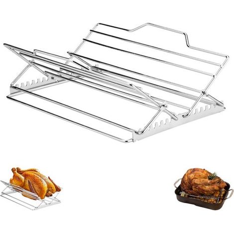 Grille de four - Grille de barbecue réglable en acier inoxydable - Argent - Grille à poulet réglable - Grille à poulet pliable - Grille de barbecue - Grille à dinde réglable - Grille de barbecue robus (1/5)