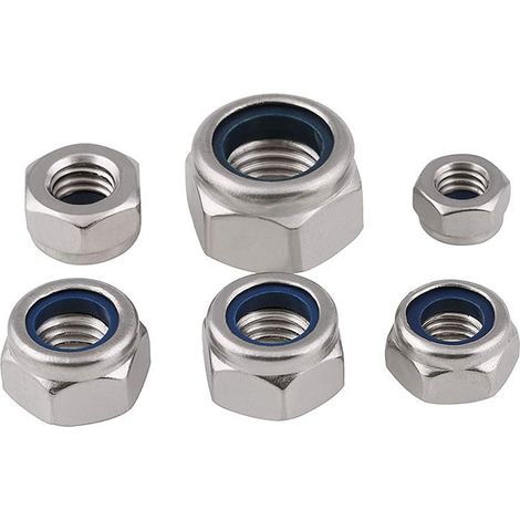 M6(6mm) Nylon Écrou de Blocage, Ecrous Hexagonal Verrouillage Autobloquant Anti-lâche Écrous en 304 Acier Inoxydable (1/5)
