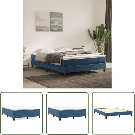 The Living Store Boxspringbett mit Matratze Dunkelblau 140x200 cm Samt - Samtbett - Boxspringbett - Doppelbett - Bettauflage - Matratze (1/5)