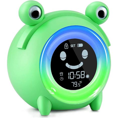 Réveil enfant grenouille, horloge numérique mignonne pour chambre garçon fille, réveil pédagogique avec veilleuse, bruit blanc, thermomètre, cadeau anniversaire, apprentissage sommeil, minuterie, 1 pi (1/5)
