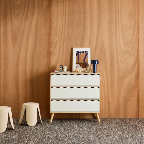 Commode enfant décor bois blanc 3 tiroirs. pieds bois de pin - 80 x 30 x 79 cm - Azur (1/5)