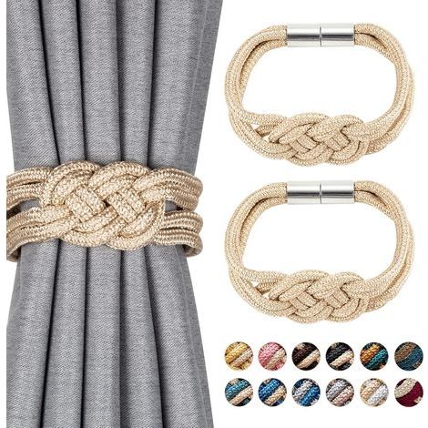 Embrasses de rideaux magnétiques décoratives de style nordique, en corde tissée, pour rideaux de fenêtre de maison et de bureau (beige) (1/5)