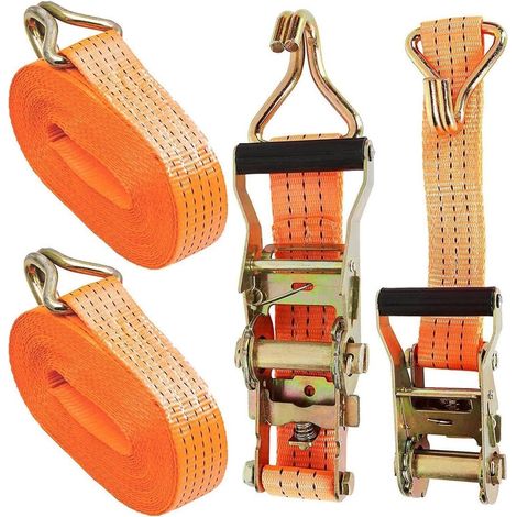 Lot de 2 sangles d'arrimage avec cliquet et crochet, 3000 kg, 10 m, 50 mm, Orange