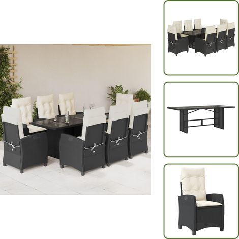 Chaise de jardin inclinable - vidaXL Ensemble à manger de jardin 9pcs coussins noir résine tressée - Coussin de siège (1/5)
