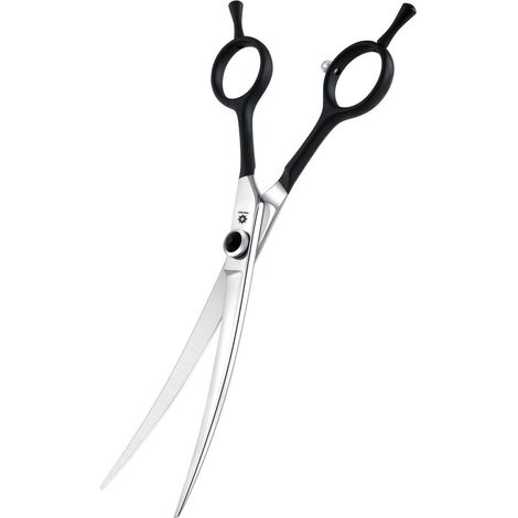 Gebogene Hundeschere 7 Zoll 440C Edelstahl Ergonomischer Griff Sicherheitsschere Schwarz (1/5)