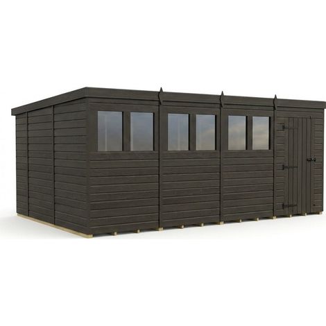 16ft x 10ft Composite Pent Garden Shed Single Door With Windows - Composite - L488 x W305 x H210 cm - Grey