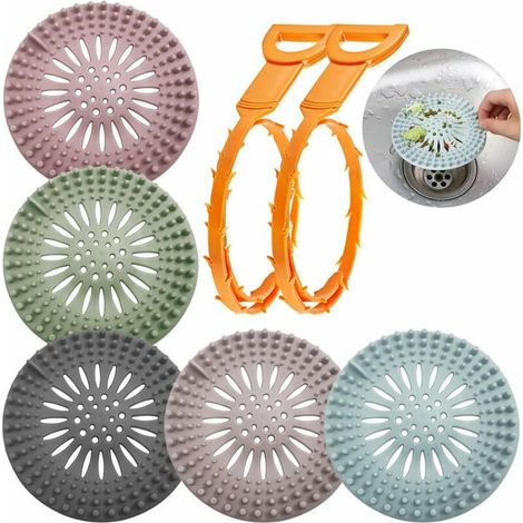 ZOLGINAH Lot de 5 bouchons filtre d’évier en silicone avec 2 pièces pour éliminer les bouchons Pour évier de cuisine, salle de bain et baignoire (1/5)
