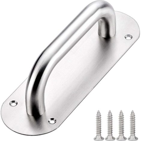 65 x 200mm Poignée de Porte de Grange en Acier Inoxydable Poignée de Porte Coulissante Poignée de Traction de Porte Poignées de Porte à Pousser avec Plaque  Argent