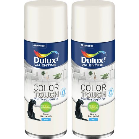 Lot de 2 - Peinture aérosol Color Touch Multi-Supports - Mat Blanc 400 ml - Dulux Valentine