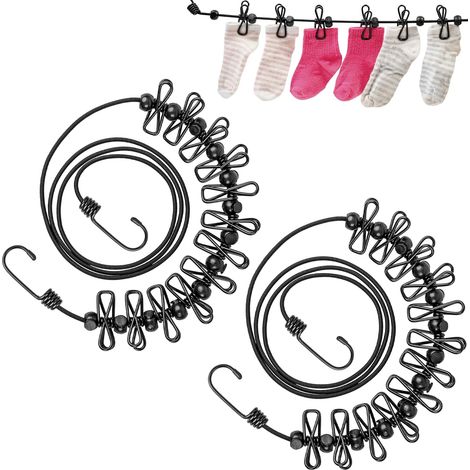 Corde à linge de voyage noire avec pinces Utilisation extérieure à portable antidérapante à de camping légère 2X Noir (1/5)