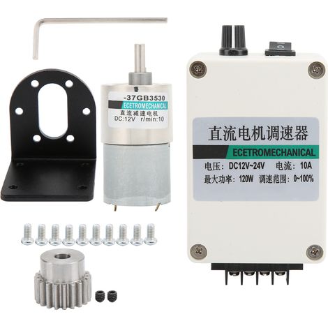 Moteur CC 12V à engrenages, micro aimant permanent, faible vitesse XD‑37GB3530 + support + régulateur + engrenage, 10 tr/min (1/5)
