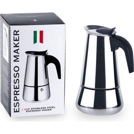 Cafetière italienne type Moka en acier inoxydable (9 tasses) – Compatible gaz, plaques de cuisson et induction (450 ml / 15 oz) (1/4)