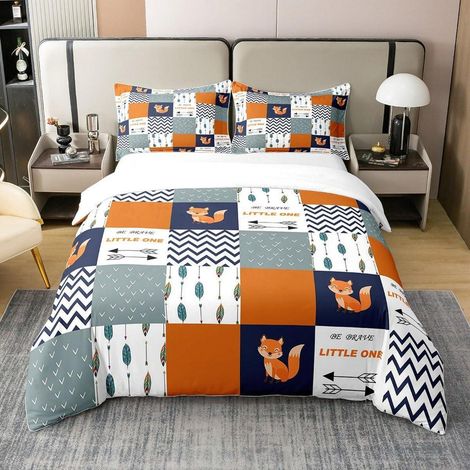 Bettwäsche-Set 220x240cm 100% Baumwolle mit 2 Kissenbezügen 80x80cm, Fuchs-Design, Mehrfarbig