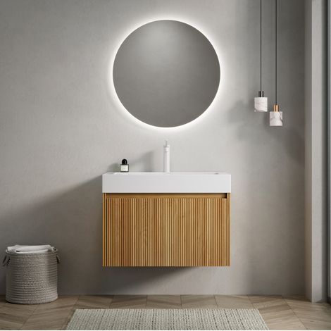 Mobile bagno 70x46x50cm grande capacità cassetto singolo fronte legno massello laminato su multistrato lavabo resina bianco (1/5)