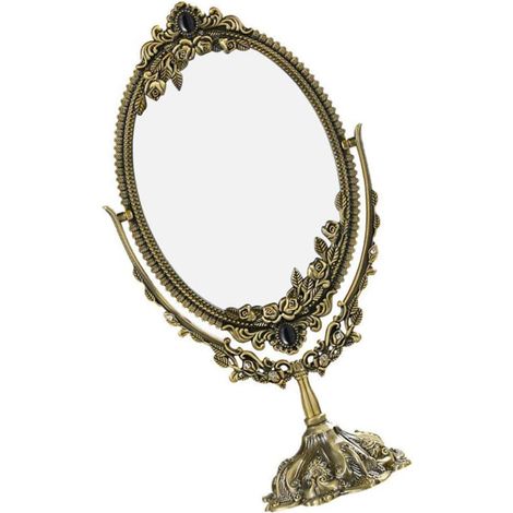 Miroir de Maquillage Vintage Métal Rétro Double Face Rond pour Femmes Bureau Décoration Style Européen Couleur Bronze Ancien (1/5)