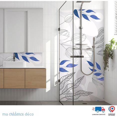 Panneau de douche : Fleurs et feuilles fines - Couleur bleu roi - Alu composite - 90 - 245 (1/3)