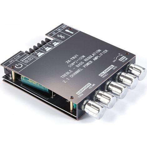 Amplificateur Audio Module - TPA3116D2 - 2.1 Canal 50W+50W+100W - Entrée Bluetooth 5.0 et AUX - Contrôle Grave/Aigu - Alimentation DC 12-24V - 1 Pièce