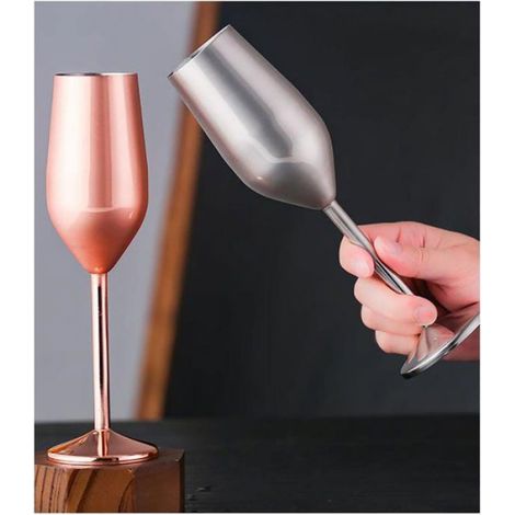 Flûtes à champagne - - 2 pièces - Acier inoxydable - 220 ml - Or rose (1/4)