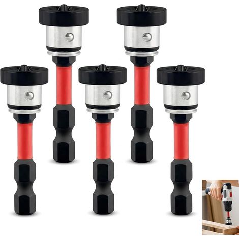 5 Pièces Embout Visseuse PH2 pour Placo, Embouts Magnétiques 1/4" 50mm Tournevis avec Collier Limiteur Phillips 6,35 mm Tige Hexagonale S2 Rallonge pour Bois Plaques de Plâtre Cloisons Sèches (1/5)