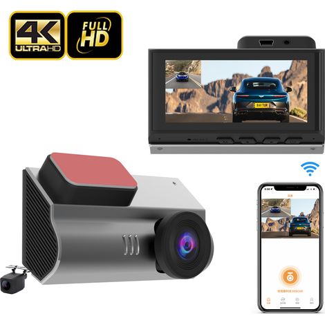 4K+1080P Dual-Objektiv-Dashcam mit WLAN – 4K Ultra HD Frontkamera und 1080P Full HD Rückkamera, verbesserte Nachtsicht, Loop-Aufnahme, Parküberwachung und Smartphone-App – Weitwinkel-Auto-DVR – Alovez