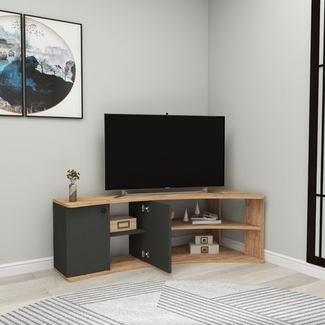 Armario para TV Roisan, 2 Estantes, 4 Compartimentos, 2 Puertas, 135x68x49h cm Negro Antracita (1/4)