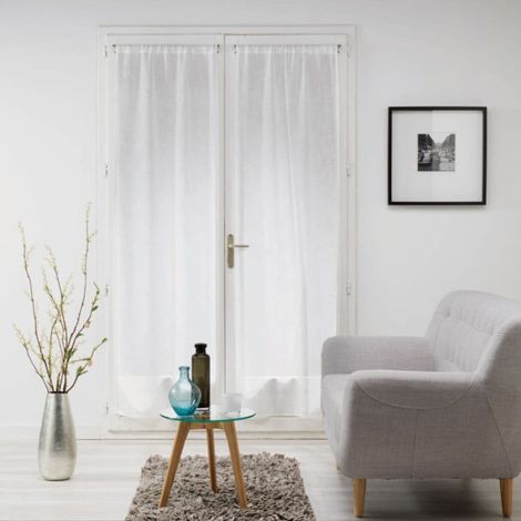 Paris Prix – Paire de voilages 70x200cm en polyester blanc – Lot de 2 – Fixation à passe-tringle – Élégance moderne pour fenêtres