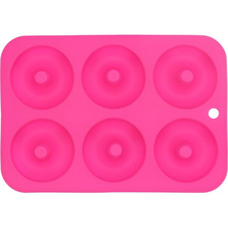 Silikon-Donutform mit 6 Mulden für Kuchen, Schokolade und Brot, Küchenaccessoire in Rot und Rosa (1/5)