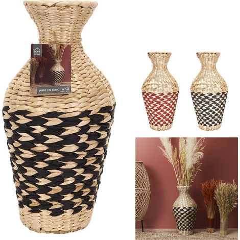 The Home Deco Factory – Vase tressé en jonc 42cm – Design moderne pour intérieur – Idéal avec fleurs séchées – Apportez une touche naturelle
