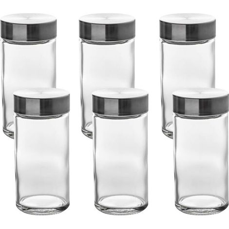 5Five Simply Smart – Lot de 6 pots à épices 80 ml en verre transparent avec couvercles inox – Dimensions 4,5 cm x 9,5 cm – Pour rangement cuisine (1/4)
