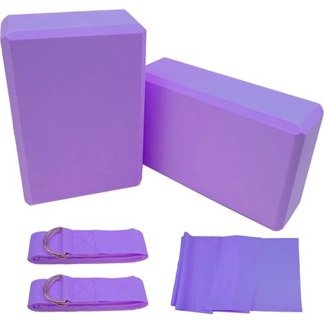 Yoga Blocks with Strap, Lightweight EVA Foam Bricks for Yoga, Pilates, Non Slip Brick for Stretching, Meditation and Deep Flexible Poses (2 Pack) (Purple) (1/5)