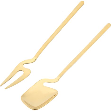 Cuillère-fourchette dorée en forme de pelle, cuillère-fourchette à long manche pour glace et café