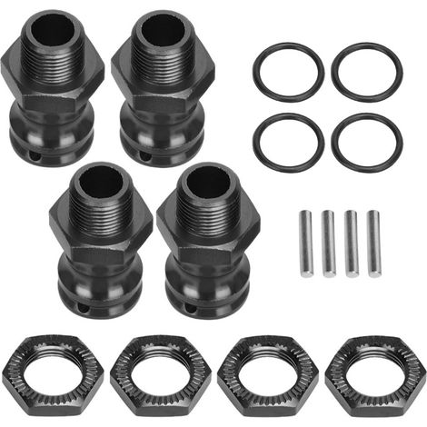 Prolongateur de Roue en Alliage d'Aluminium 17mm Hex 23mm pour Modèles RC 1/8 - 4 Pièces Noir
