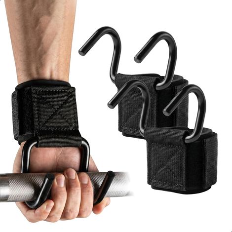 Crochet Musculation Hommes et Femmes 2 Pièces,Sangle Musculation Poignet pour Tractions Kettlebells Soulevés de Terre Rameurs,Crochets Métalliques de 7,5 cm Large,Sangle Réglable Auto-Agrippante (1/5)