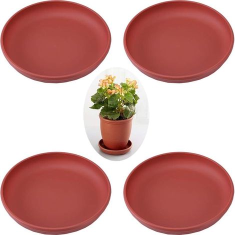 4 Pièces Soucoupe pour Pot de Fleurs, Plastique Pot de Fleur Plante Plateaux à Drainage, Dessous de Pot de Fleurs en Plastique, pour Pot de Fleurs, Décoration Intérieure ou Extérieure(Rouge Brique)-Fe (1/4)