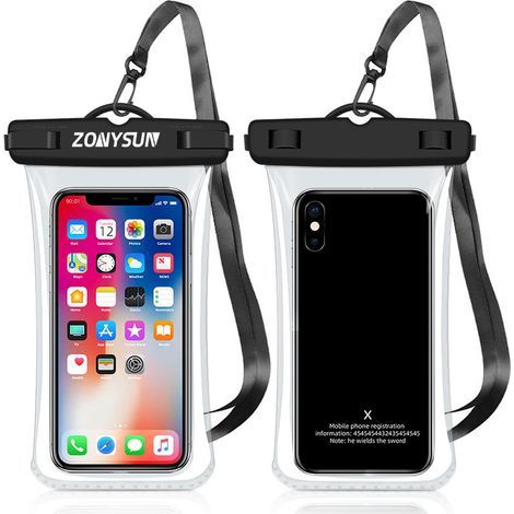 Funda impermeable para smartphone 2023 [IPX8] con cable de 43 mm para iPhone 14 13 12 11 XR XS 8 7 Samsung S23 S22 Huawei Xiaomi Sony de hasta 6,5" [Paquete de 2]. (1/4)