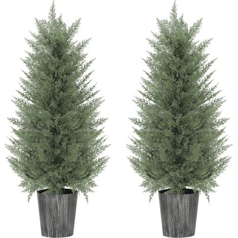 Lot de 2 cyprès artificiels 90 cm en pot plastique vert (1/5)