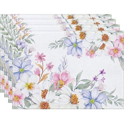 Juego de manteles individuales de verano (4 piezas), manteles individuales de temporada de 3045 cm con flores silvestres y motivos primaverales (1/5)