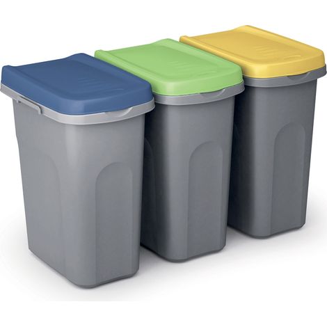 CASARIA® 3x 25L Kitchen Rubbish Bins with Lid Set Odour-Proof Rubbish Bag Holder Plastic Waste Bins 39 x 24 cm Bathroom Waste Basket Office Waste Separation System