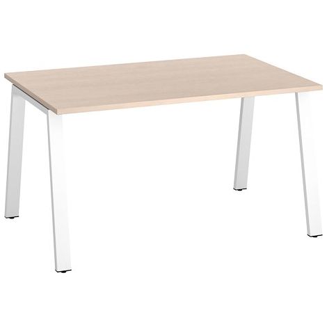 Bureau droit individuel chêne clair 140 x 80 cm, piétement métal blanc - Arch - Maxiburo