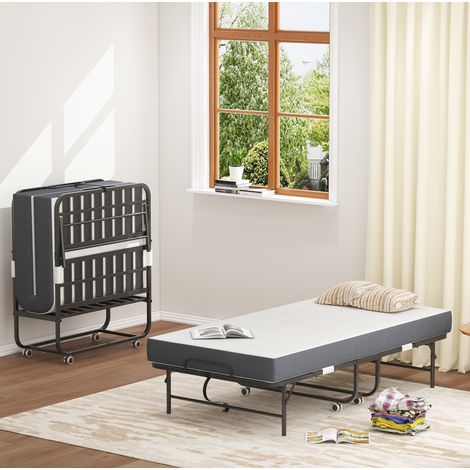 MEUBLIV Cama plegable 90x190 cm negra con ruedas, estructura metálica y colchón (1/5)