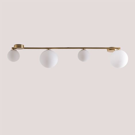 Sklum – Plafonnier en fer doré avec 4 boules en verre – Design vintage – Pour salon ou chambre – Ampoules G9 non incluses – Dimensions 18x99x17cm