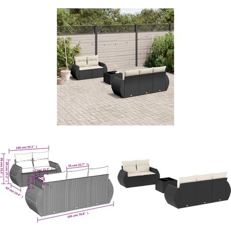 Salon de jardin 6 pcs avec coussins noir résine tressée - Ensemble Salon De Jardin - Meuble De Jardin - Mobilier De Jardin - Salon De Jardin Design - Set Salon De Jardin - Home & Living (1/3)
