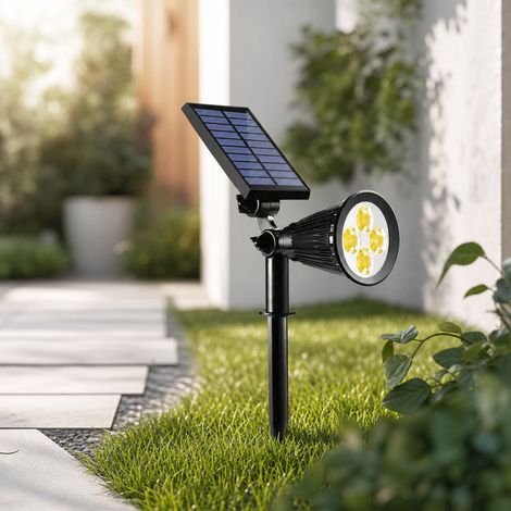 Projecteur Solaire LED Extérieur, Éclairage Paysager RGB/Blanc Chaud, Panneau 15W, Étanche IP65, Sans Fil pour Jardin et Pelouse (1/4)
