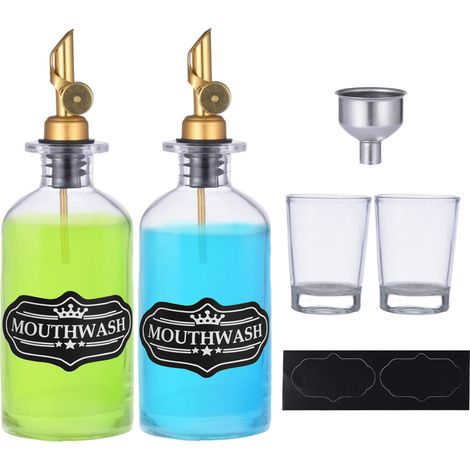 Set de Distributeurs en Verre de 350ml - Pour Huile d'Olive, Vinaigre en Cuisine ou comme Rince-Bouche (1/4)
