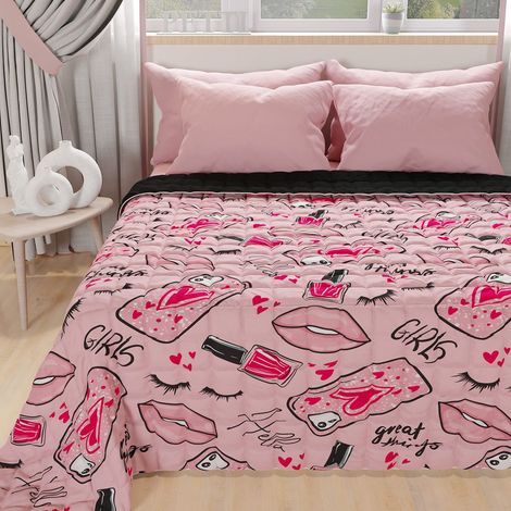 Couvre-lit d'été 220x260 cm 100 g/m² Double Face, Couette légère pour lit Une Place et demie, Printemps, Modèle Lipstick Rose, 100% Fabriqué en Italie (1/5)