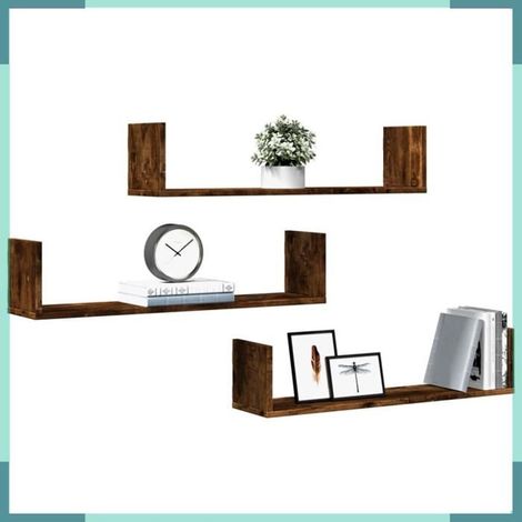 Étagère murale - 853294 - chêne fumé - 80 x 18 x 18 cm - lot de 3 (1/5)