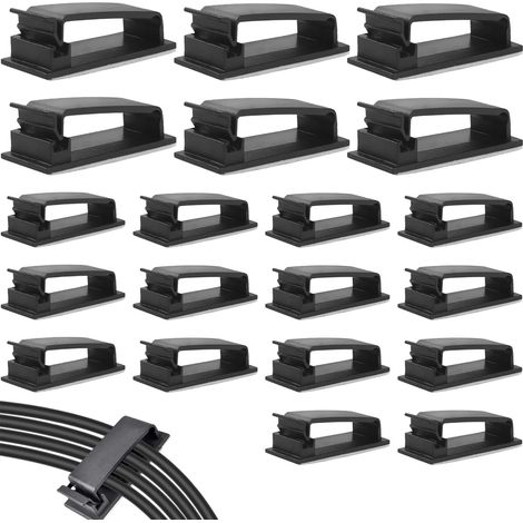 30 hubs de gestion de câbles avec attaches de câbles auto-adhésives (noires) (1/5)