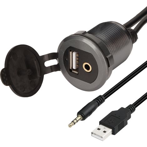 Câble d'extension pour tableau de bord de voiture avec clignotant, USB encastré, câble audio 3,5 mm avec boucle
