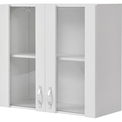 Pensile da Cucina Armadio Sospeso con Vetro da Parete Mobiletto Colore Bianco